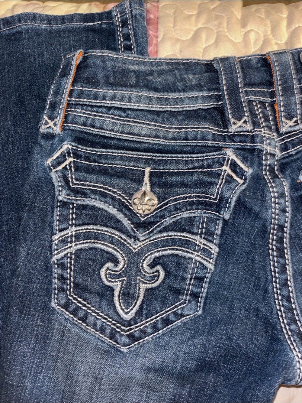Rock Revival Dark Blue Embroidered Boot Cut Jeans - Picture 9 of 13